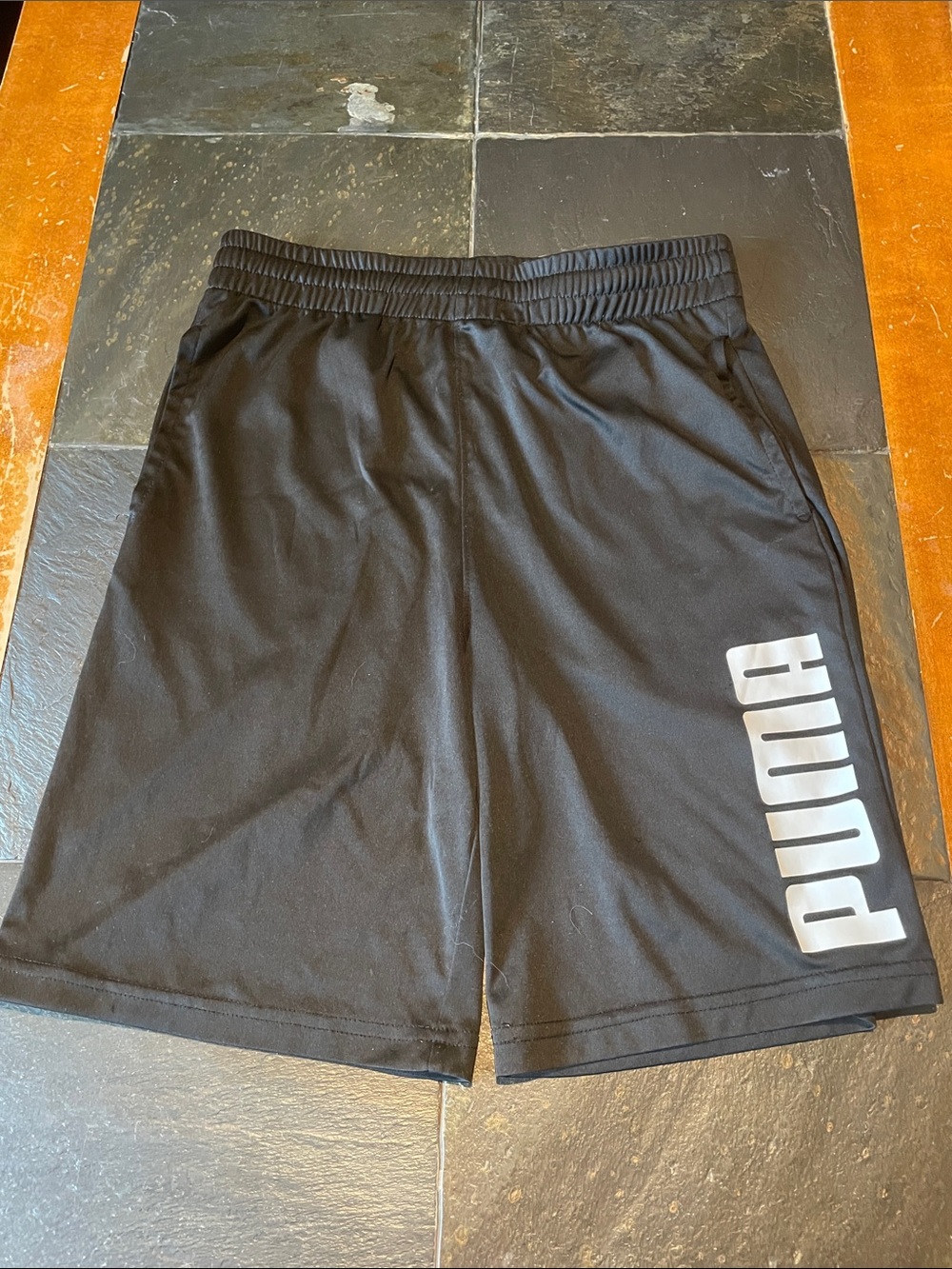 Puma Black Shorts with White Vertical Logo